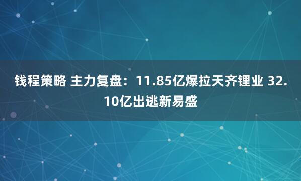 钱程策略 主力复盘：11.85亿爆拉天齐锂业 32.10亿出逃新易盛
