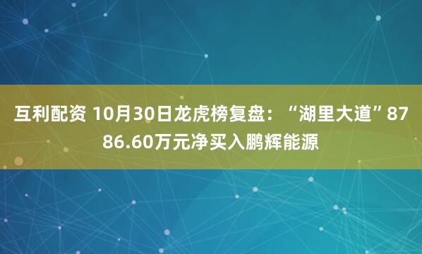 互利配资 10月30日龙虎榜复盘：“湖里大道”8786.60万元净买入鹏辉能源